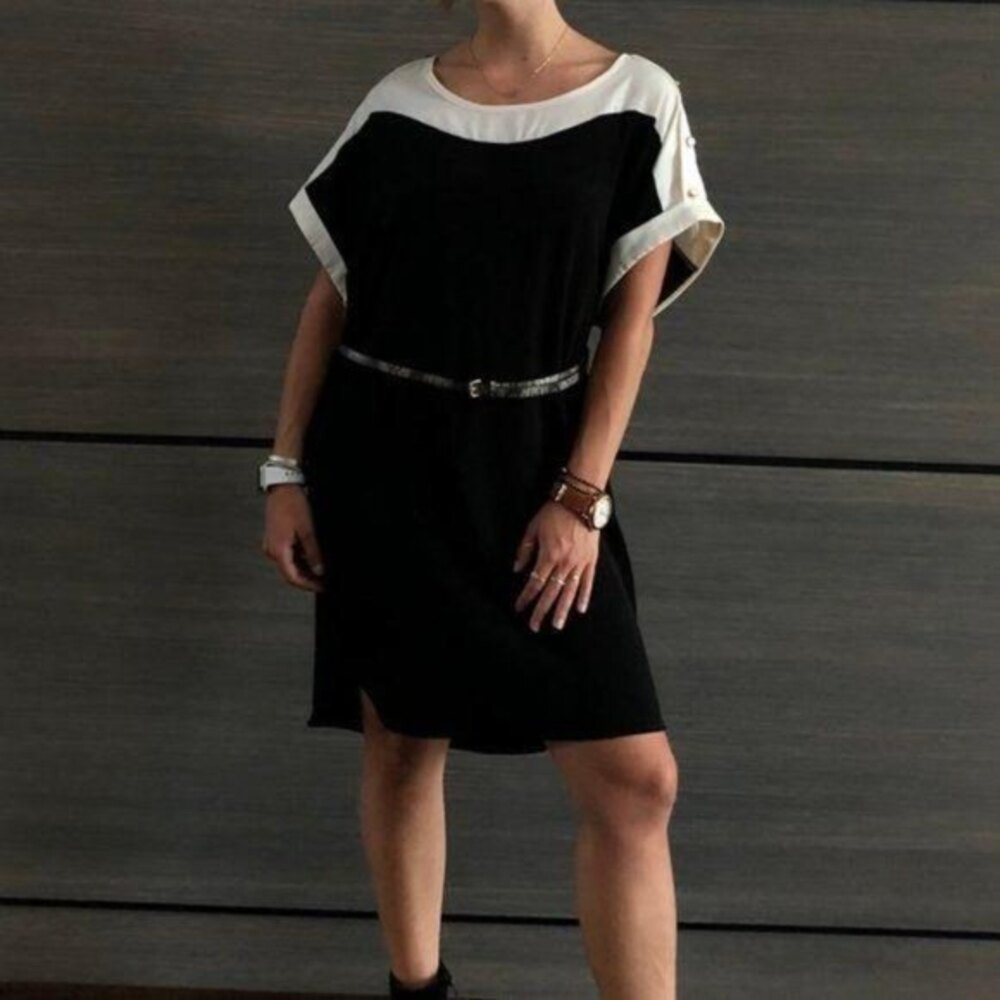 i.ner Belted Color Block Short Sleeve Shift Dress